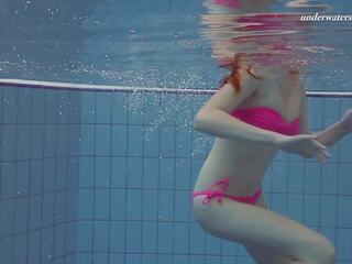 Pleasant pink bikini goddess Lera underwater
